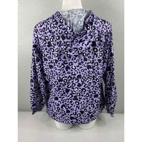 Main Strip Women Small Windbreaker Purple Leopard Print Packable Hooded NWT - Picture 5 of 9